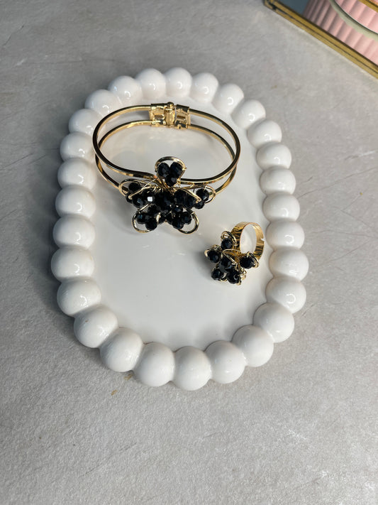 Crystal Bloom Cuff & Petal Charm Ring
