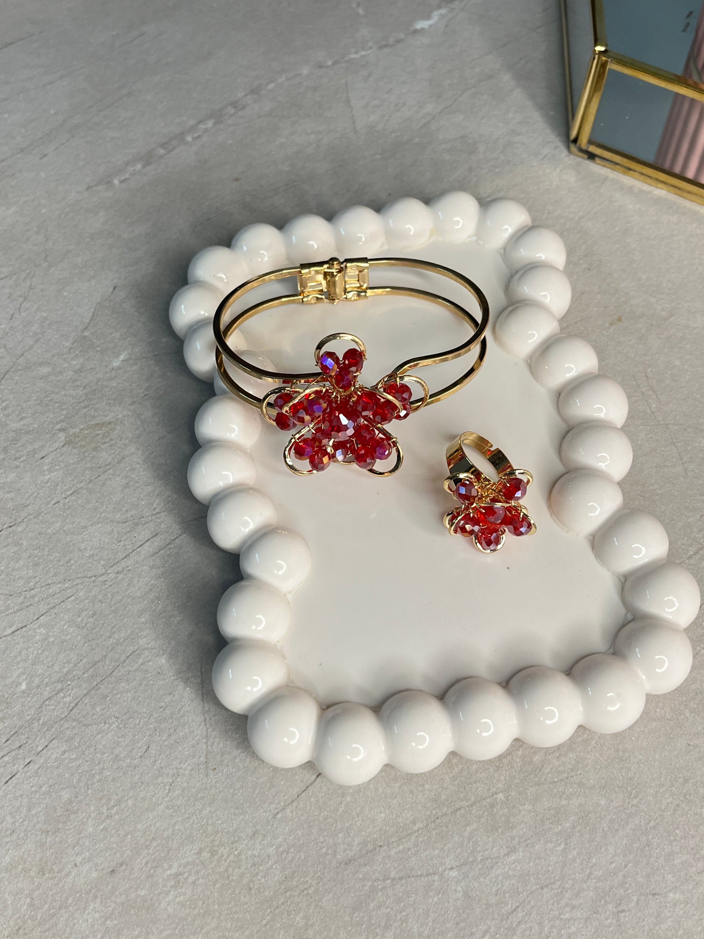 Crystal Bloom Cuff & Petal Charm Ring