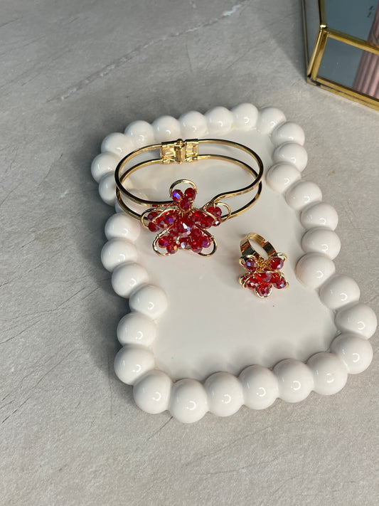 Crystal Bloom Cuff & Petal Charm Ring