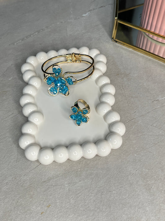 Crystal Bloom Cuff with Petal Charm Ring