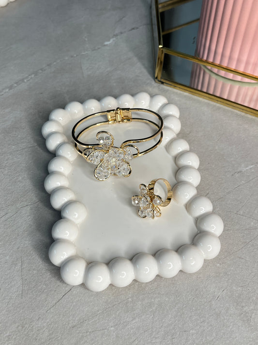 Crystal Bloom Cuff & Petal Charm Ring